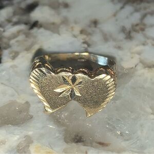 14K Gold Vintage Double Heart Ring, Size 7.5